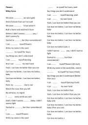 English Worksheet: Miley Cyrus-Flowers