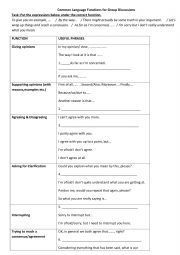 English Worksheet: Language Functions for discussions