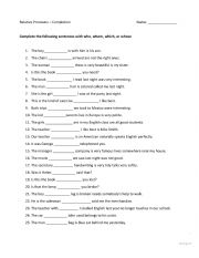 English Worksheet: RELATIVE PRONOUNS - COMPLETION