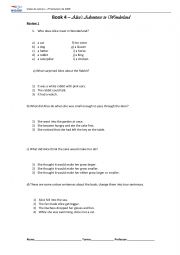 English Worksheet: Alice in Wonderland questions