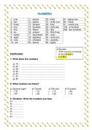 English Worksheet: Numbers 1 to 100