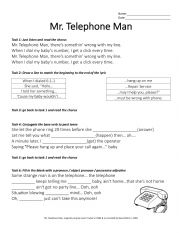 English Worksheet: Mr. Telephone Man, New Edition, lyric worksheet