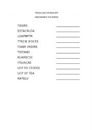 English Worksheet: Travelling Vocabulary - Unscramble the words