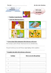 English Worksheet: don�t waste your garbage story questions