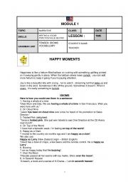 English Worksheet: MODULE 1 NARRATIVE WRITING HAPPY MOMENTS