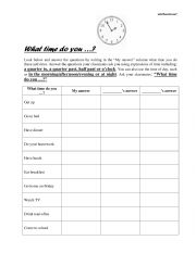 English Worksheet: What time do you ...?