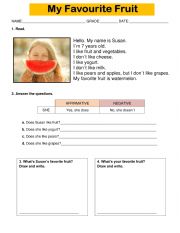 English Worksheet: My favorite fruit reading