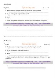 English Worksheet: speaking test transport