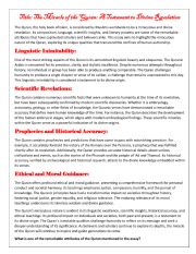 English worksheet: Title The Miracle of the Quran A Testament to Divine Revelation - UNANSWERED