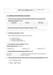 English Worksheet: Mid-Term Test 4th Form