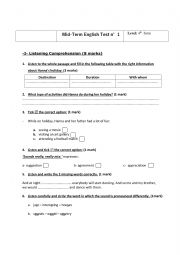 Mid-Term Test 4th Form