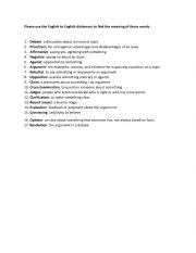 English Worksheet: Debate Vocabulary Matching and Answers