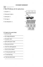 English Worksheet: Simple Stationery Worksheet