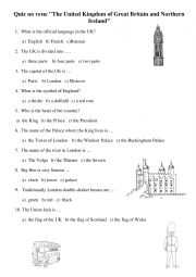 English Worksheet: Quiz THE UK