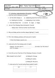 English Worksheet: Mid-Term test 3 8th Form