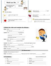 English Worksheet: Would you like