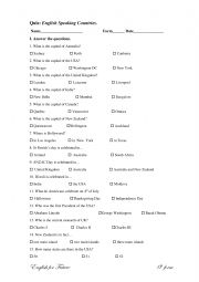 English speaking countries worksheet