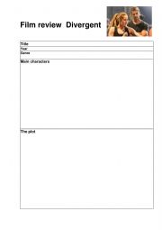 English Worksheet: Divergent film review