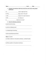 English Worksheet: A1 REVIEW PRESENT CONTINUOS