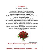 English Worksheet: Mothers poem 