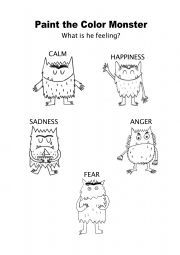 English Worksheet: Color Monster