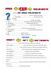 English Worksheet: Can could be able to