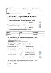 Mid- term 3 test 7th form Tunisian program