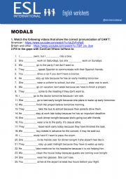 English Worksheet: MODALS - Can, Can�t, Have to, Don�t Have to