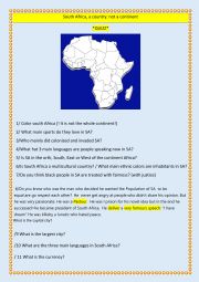 English Worksheet: South Africa: quizz and questions