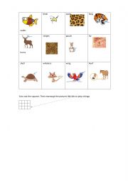 English Worksheet: PARTS OF ANIMALS BODY TO PLAY BINGO