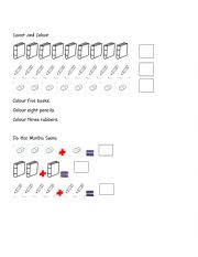 Classroom objects. Count and colour