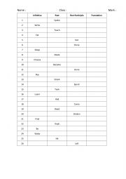 English Worksheet: Irregular verbs test