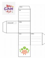 English Worksheet: First day activity: WHO AM I? cube template
