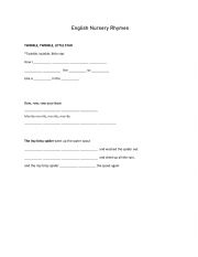 English Worksheet: Twinkle Twinkle, Row Row Row Your Boat, The Itsy Bitsy Spider Dictation