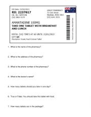 English Worksheet: Medicine Label Worksheet