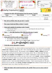 English Worksheet: 1st form Mid term 3