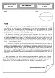 English Worksheet: END TERM 2 TEST 1ST FORM TUNISIAN EDUCATION