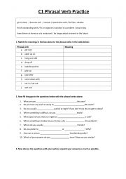 English Worksheet: C1 Phrasal Verb Practise