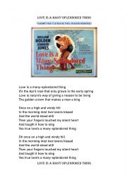 English Worksheet: Song: Love is a many splendored thing