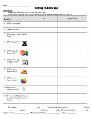 English Worksheet: Getting to Know You Interview and Paragraph