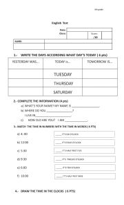 English Worksheet: Worksheet to practice days of the week and the time