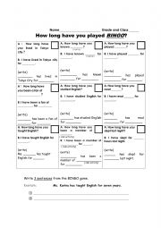 English Worksheet: HOW LONG have you played Interview BINGO?