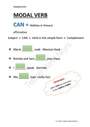 English Worksheet: CAN for abilities
