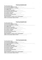 English Worksheet: PROUST QUESTIONAIRE