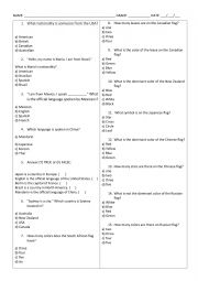 English Worksheet: TEST ABOUT COUNTRIES, NATIONALITIES AND LANGUAGE