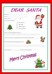 English Worksheet: A LETTER TO SANTA