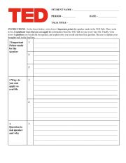 English worksheet: Any TedTalk Worksheet