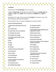 English Worksheet: At school