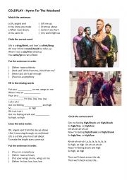 English Worksheet: COLDPLAY - Hymn For The Weekend