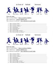 English Worksheet: In front of, behind, between